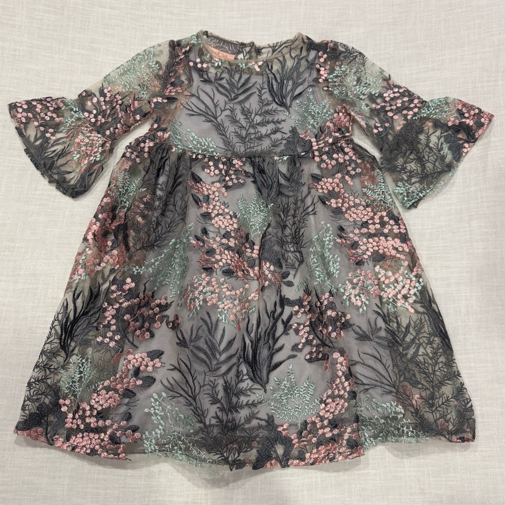 Pastourelle by Pippa & Julie Size 6 Bell Sleeve Floral Multicolor Lace Dress